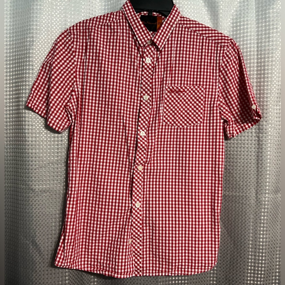 Ben Sherman Red and White Gingham Short Sleeve Button-Down Shirt